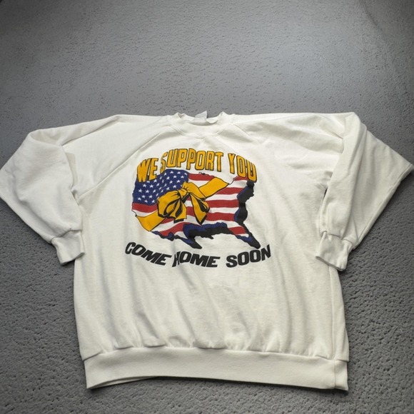 United Spirit Other - Vintage Support Our Troops Sweatshirt Men Medium Gulf War USA Flag Yellow Ribbon